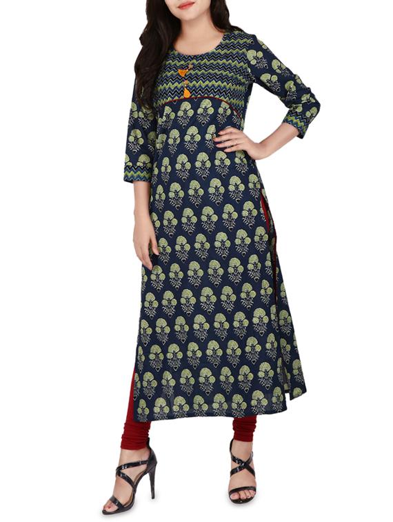 Blue cotton straight kurta - 14222644 - Zoom Image - 1