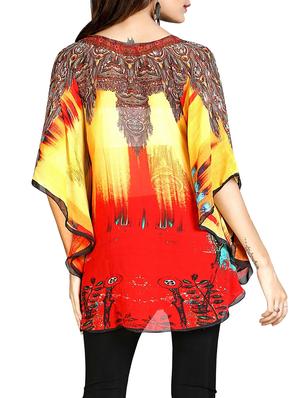 red kaleidoscope print georgette kaftan - 14224132 - Standard Image - 3