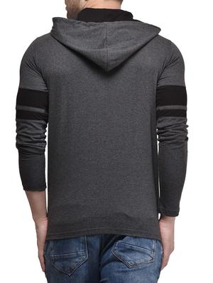 grey solid hooded t-shirt - 14225119 - Standard Image - 2