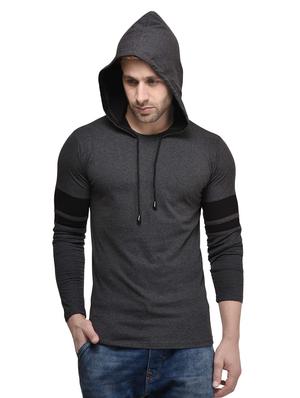 grey solid hooded t-shirt - 14225119 - Standard Image - 3