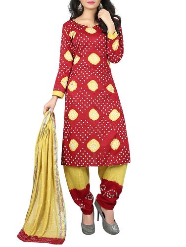 Red unstitched salwar suit dress material - 14225344 - Very Small Image - 1