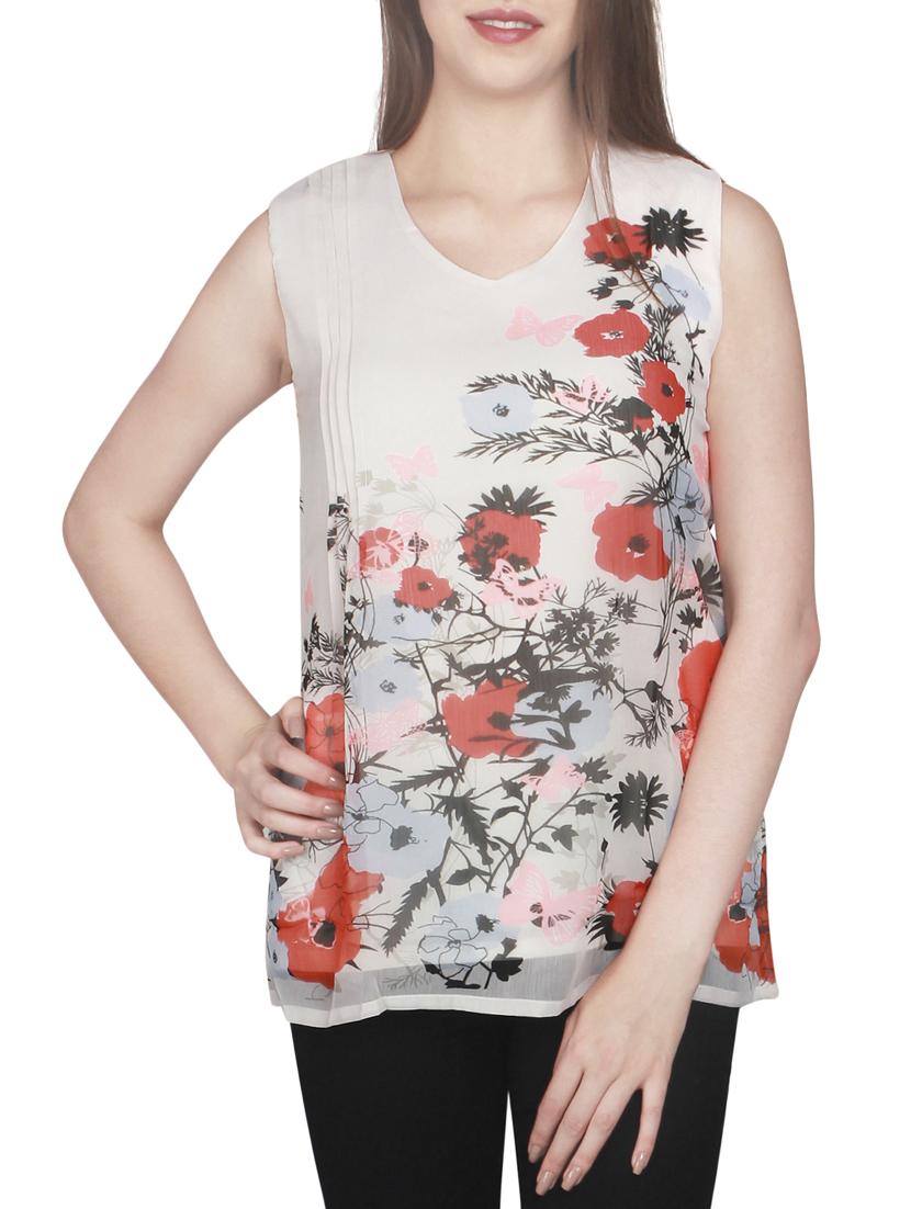 white floral printed chiffon top - 14225818 - Zoom Image - 1