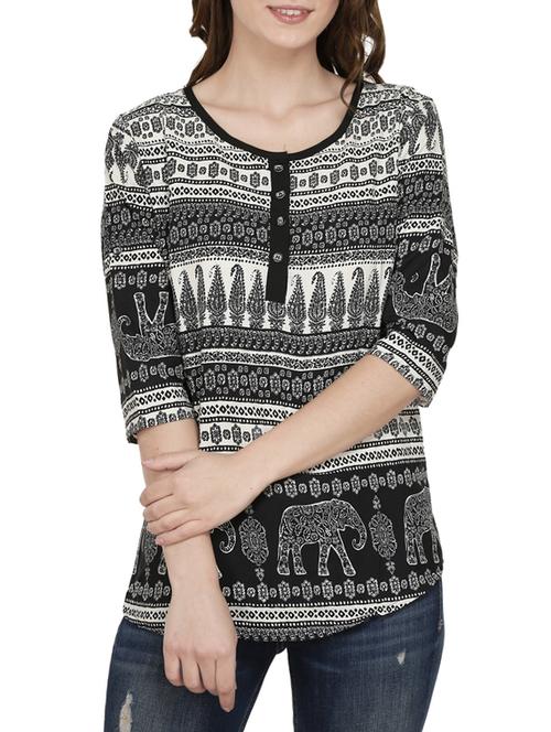 black printed rayon regular top - 14226660 - Standard Image - 1