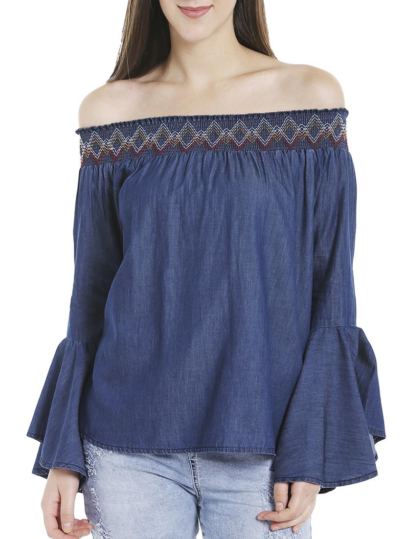 blue denim casual top - 14227276 - Zoom Image - 1
