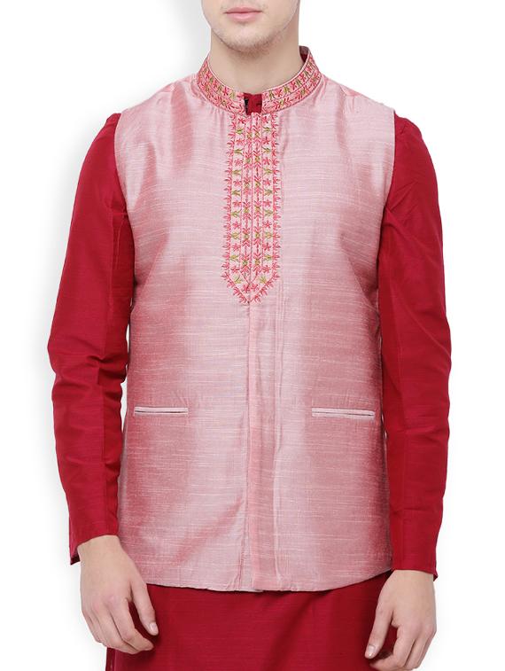 pink rayon nehru jacket - 14227630 - Zoom Image - 1