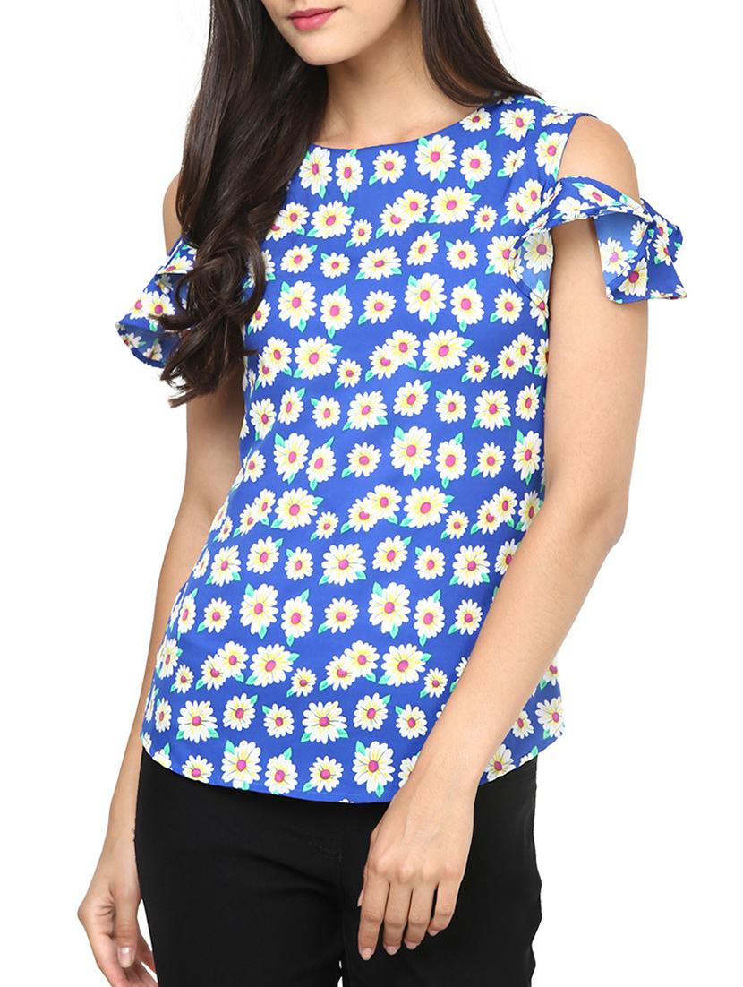 blue printed crepe top - 14227738 - Zoom Image - 1