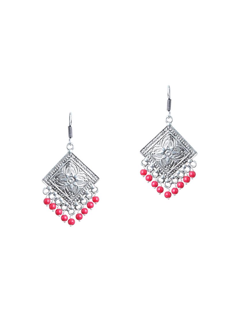 red silver plated drop earrings - 14228835 - Zoom Image - 1