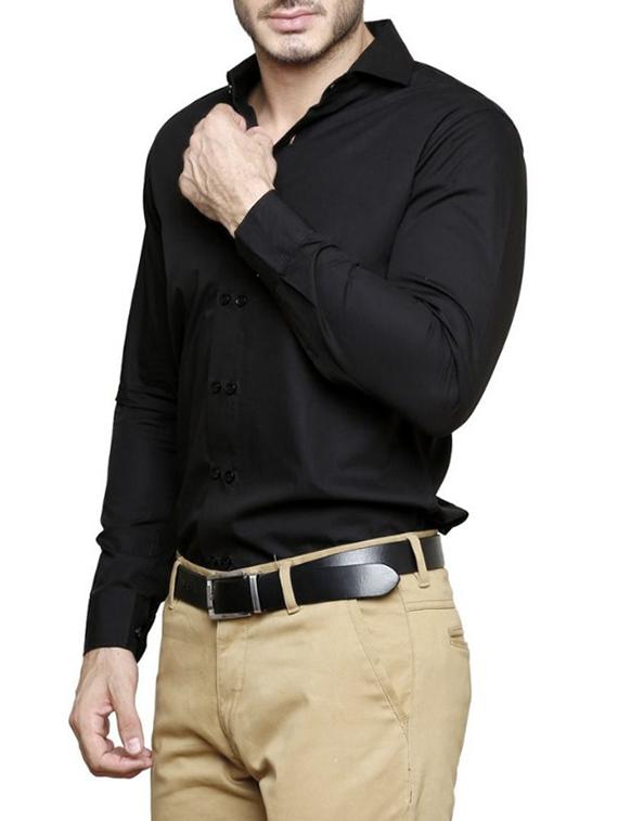 black cotton casual shirt - 14229085 - Zoom Image - 2