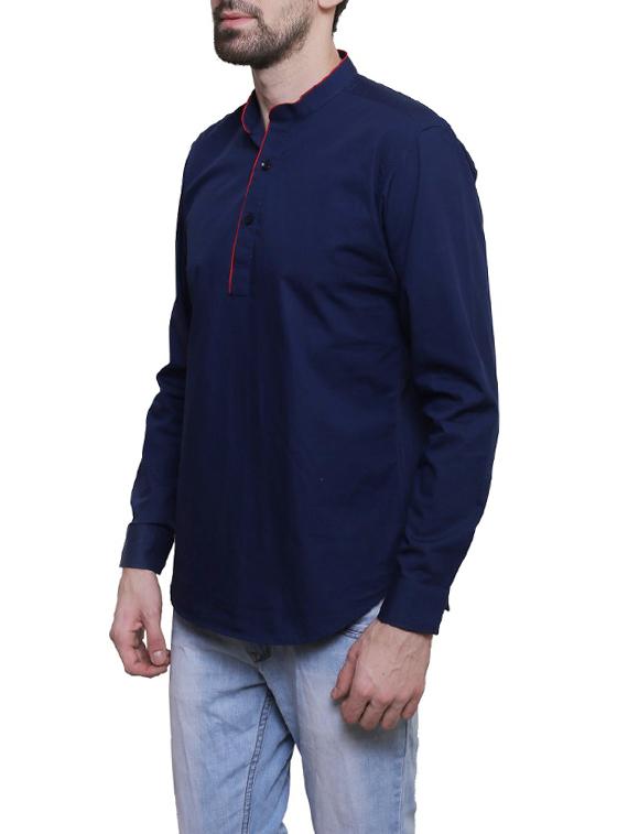 navy blue solid short kurta - 14232799 - Zoom Image - 2