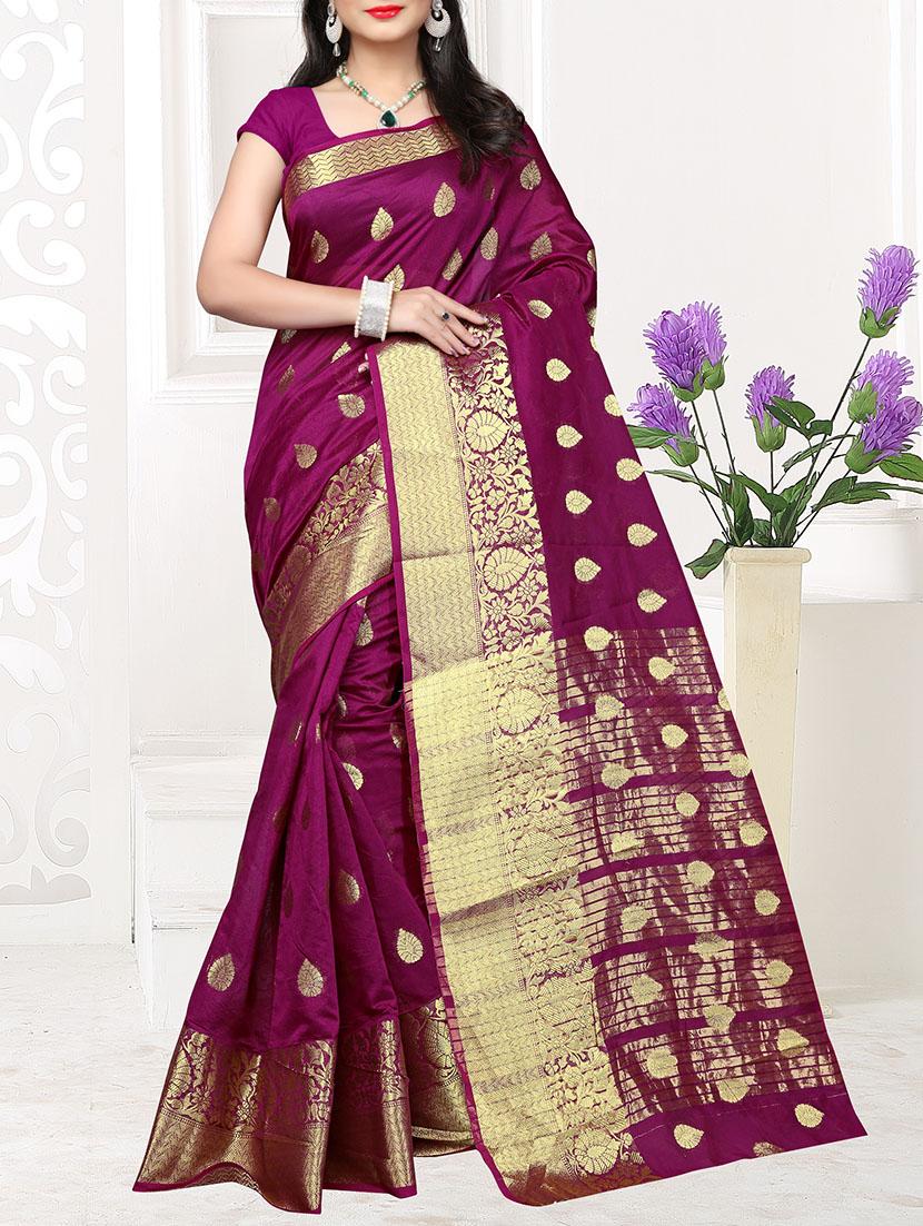 purple silk kanjivaram saree with blouse - 14232917 - Zoom Image - 1