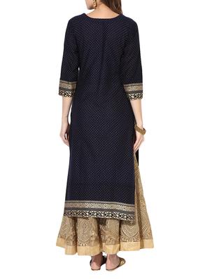 blue cotton printed straight kurta - 14236311 - Standard Image - 3