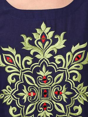 blue cotton straight kurta - 14236319 - Standard Image - 4