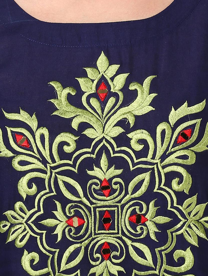 blue cotton straight kurta - 14236319 - Zoom Image - 4