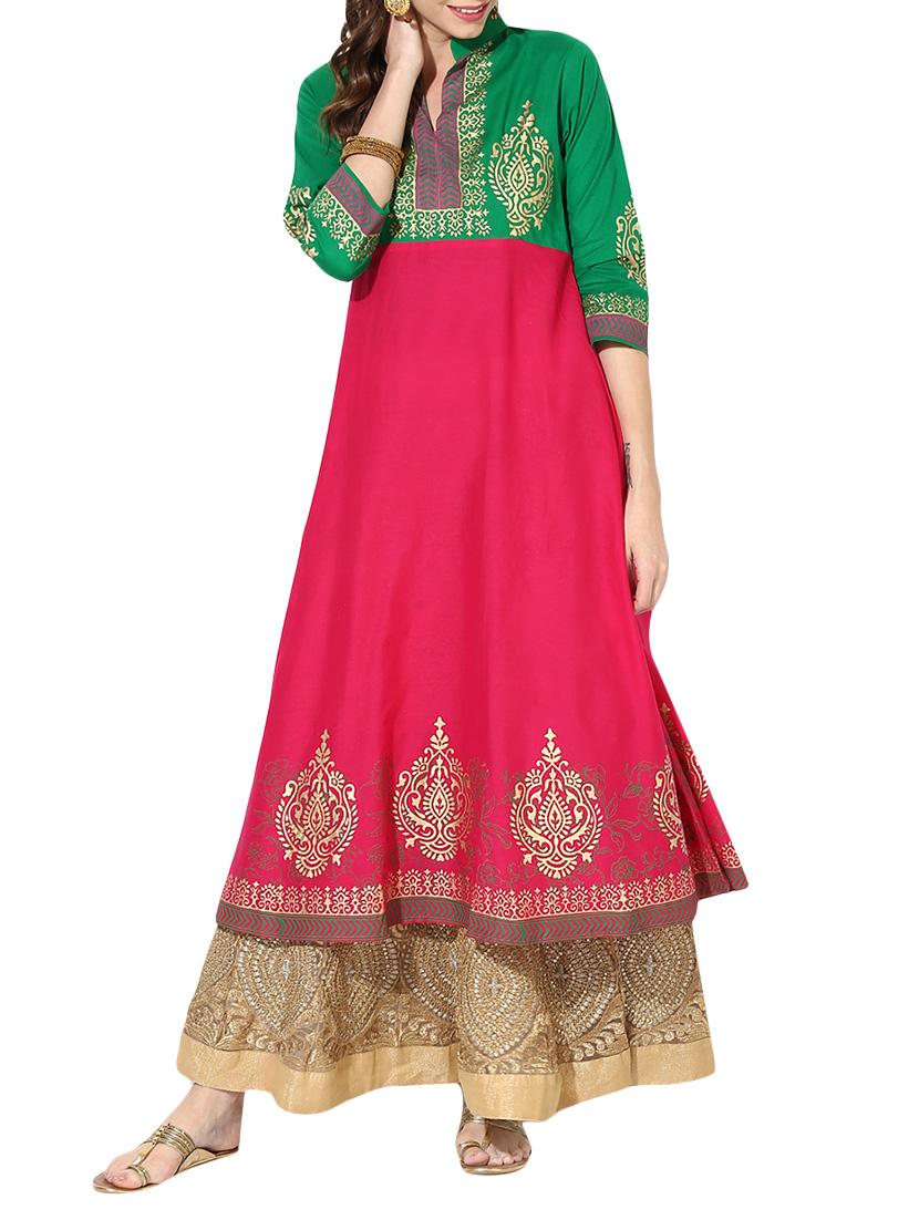 pink cotton a-line kurta - 14236321 - Zoom Image - 1