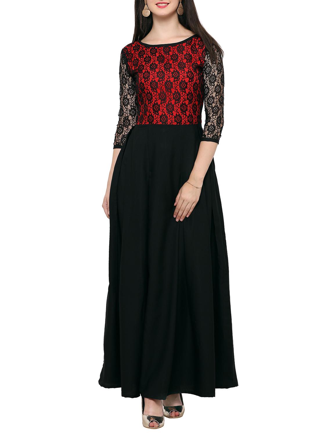 lace sleeved pleated maxi dress - 14236543 - Zoom Image - 1
