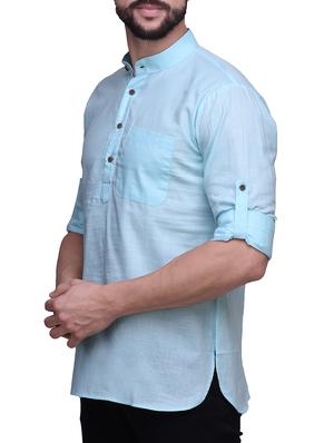 blue linen short kurta - 14236764 - Standard Image - 2