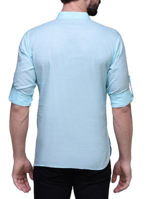 blue linen short kurta - 14236764 - Standard Image - 3