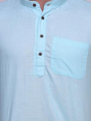 blue linen short kurta - 14236764 - Standard Image - 5