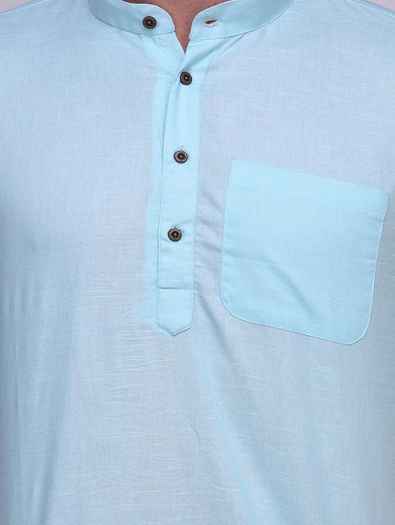 blue linen short kurta - 14236764 - Zoom Image - 5