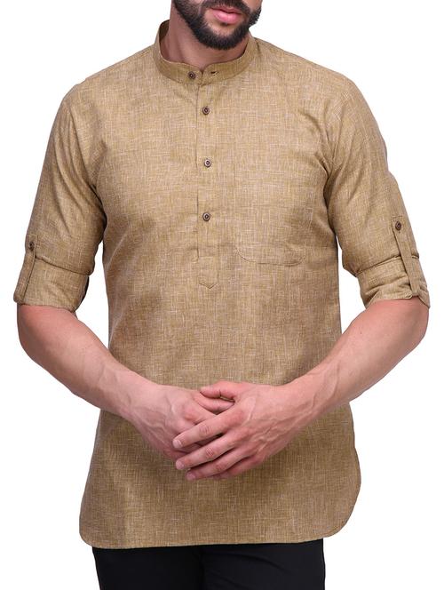 brown linen short kurta - 14236767 - Standard Image - 1