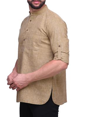 brown linen short kurta - 14236767 - Standard Image - 2