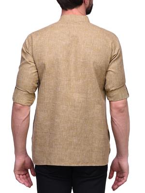 brown linen short kurta - 14236767 - Standard Image - 3