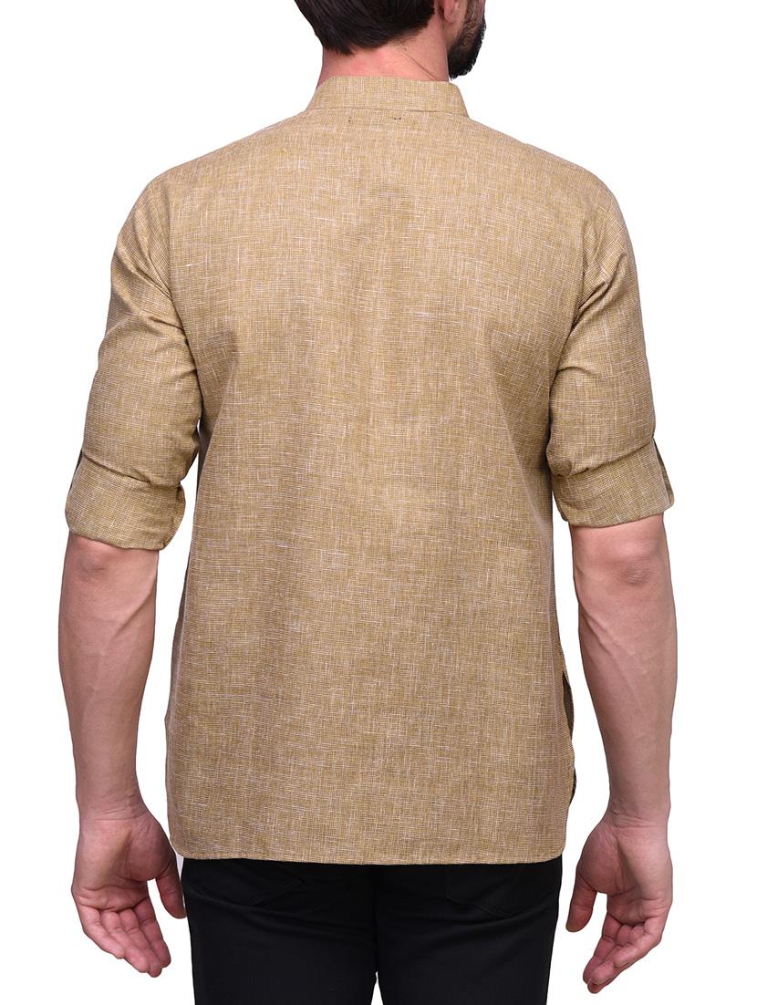 brown linen short kurta - 14236767 - Zoom Image - 3