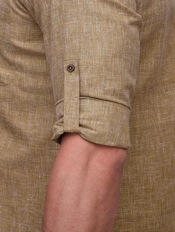 brown linen short kurta - 14236767 - Zoom Image - 4