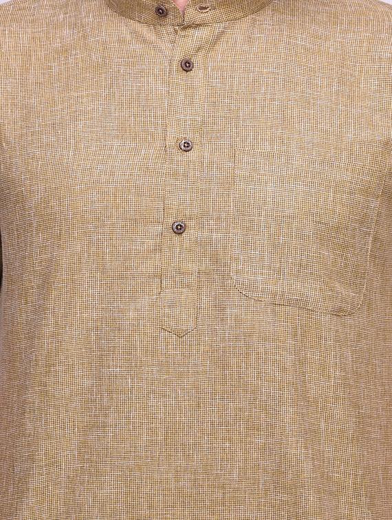brown linen short kurta - 14236767 - Zoom Image - 5