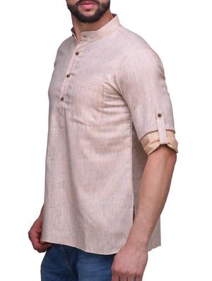 beige linen short kurta - 14236768 - Standard Image - 2
