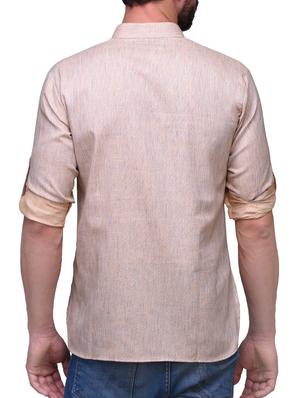 beige linen short kurta - 14236768 - Standard Image - 3
