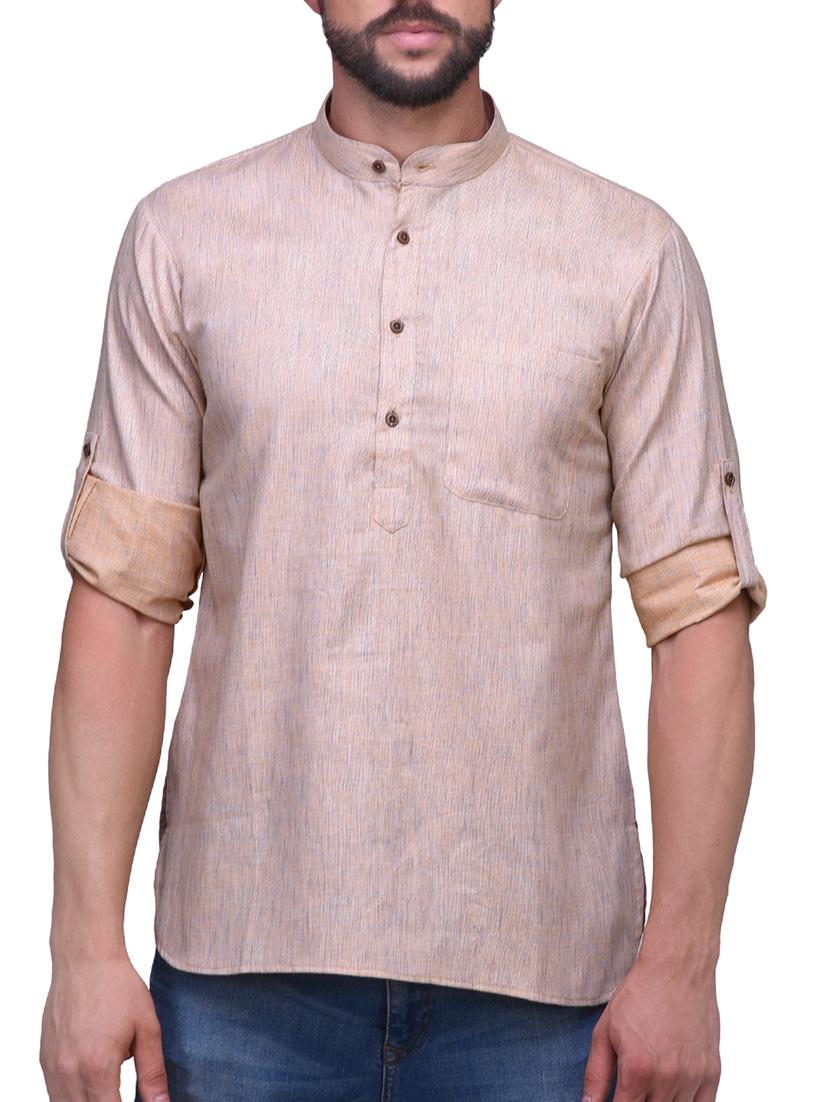 beige linen short kurta - 14236768 - Zoom Image - 1