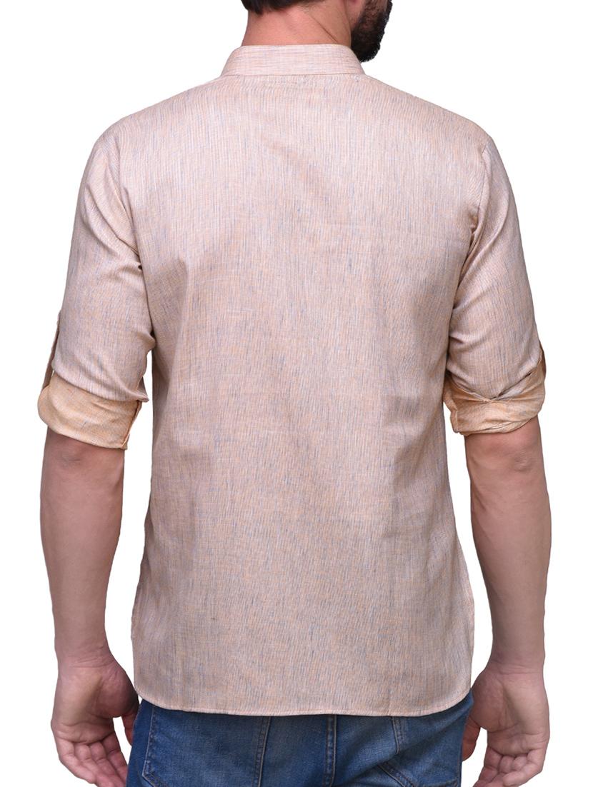 beige linen short kurta - 14236768 - Zoom Image - 3