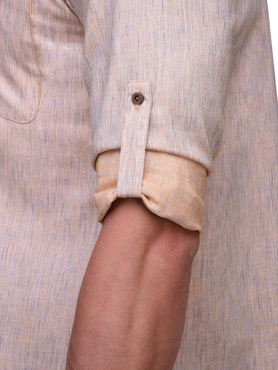 beige linen short kurta - 14236768 - Zoom Image - 4