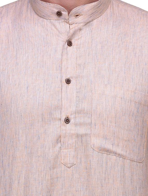 beige linen short kurta - 14236768 - Zoom Image - 5