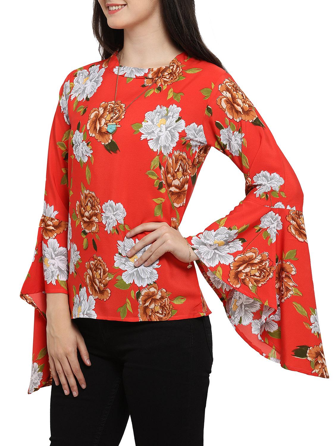 floral bell sleeved top - 14237134 - Zoom Image - 2