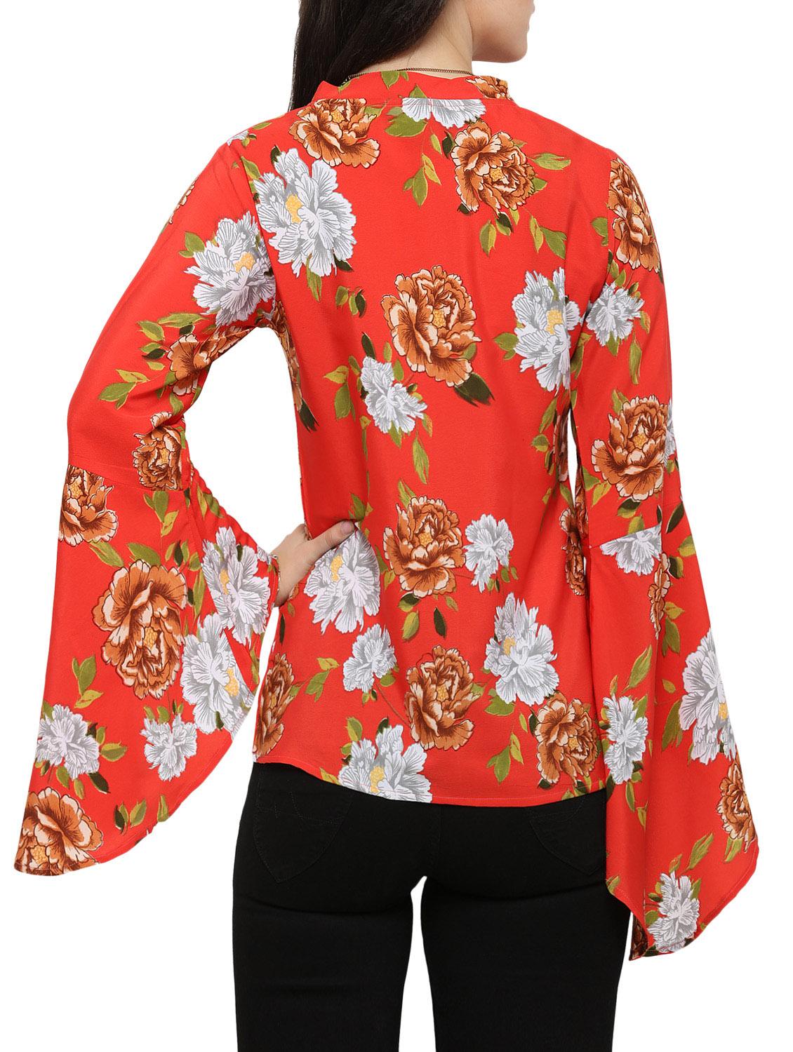 floral bell sleeved top - 14237134 - Zoom Image - 3