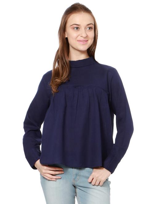 navy blue cotton regular top - 14237771 - Very Small Image - 1