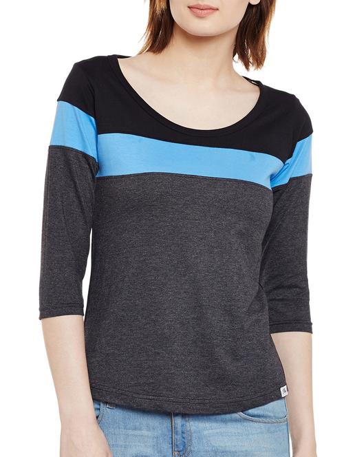 scoop neck color block tee - 14237920 - Standard Image - 1