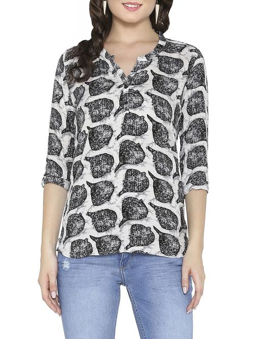 mandarin neck leaf printed tunic - 14238421 - Standard Image - 1