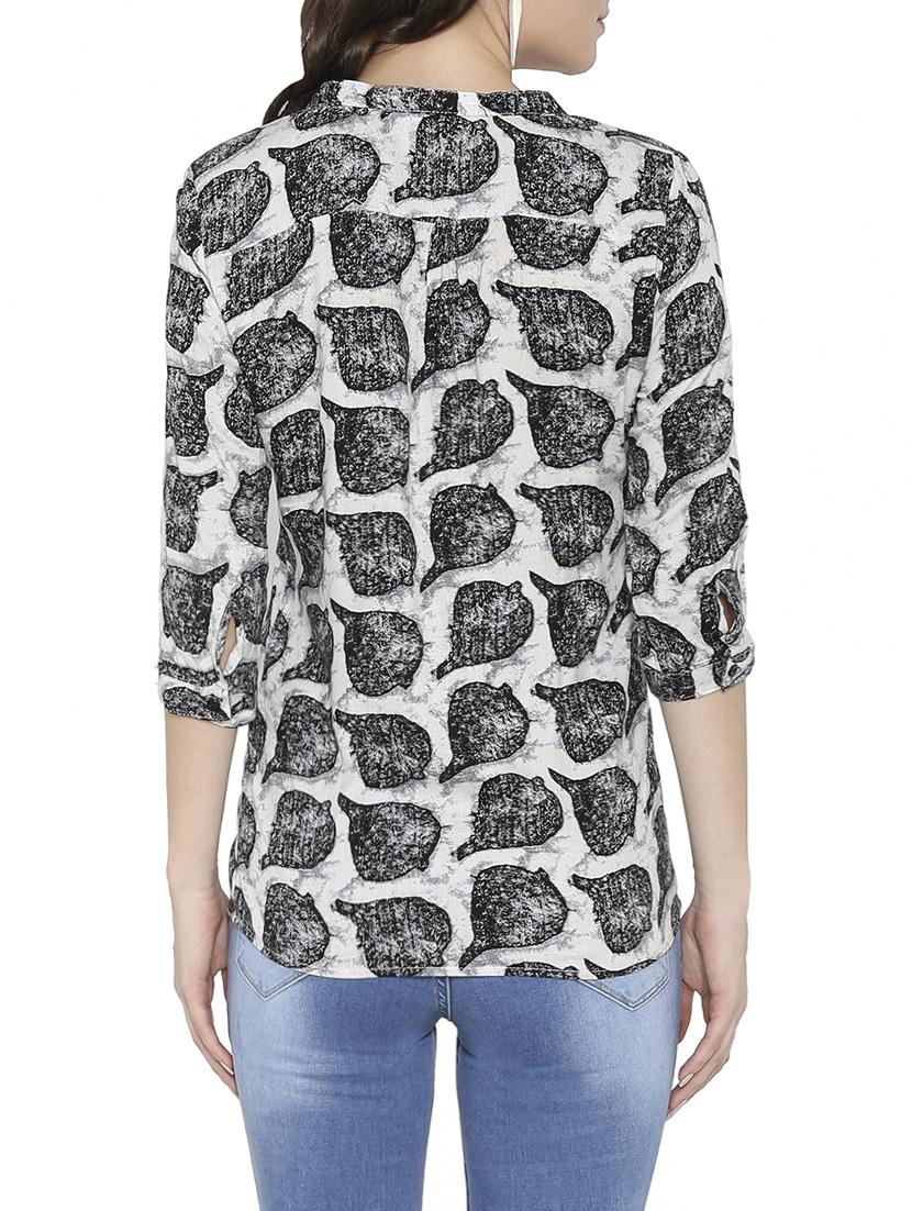 mandarin neck leaf printed tunic - 14238421 - Zoom Image - 3