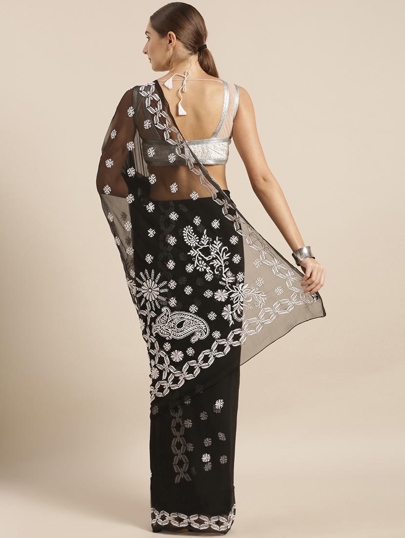 ada black chikankari saree with blouse - 14240337 - Zoom Image - 2