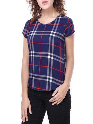 cap sleeved checkered top - 14240840 - Standard Image - 2