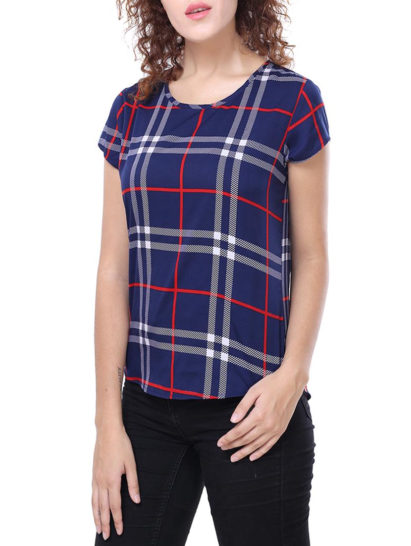 cap sleeved checkered top - 14240840 - Zoom Image - 2