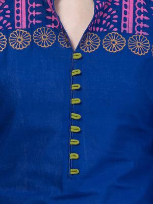blue cotton straight kurta - 14241692 - Standard Image - 4