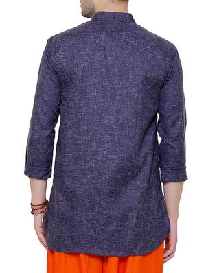 dark blue cotton kurta - 14246525 - Standard Image - 3
