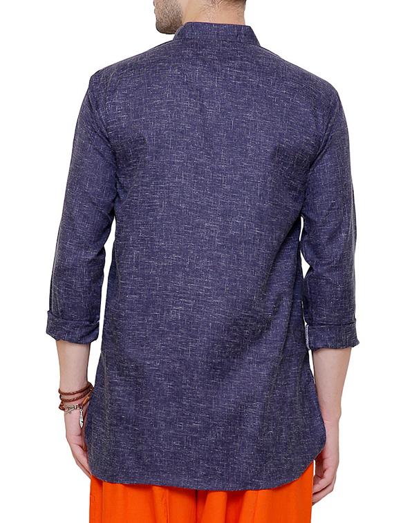 dark blue cotton kurta - 14246525 - Zoom Image - 3
