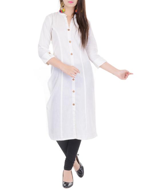 white cotton straight kurta - 14248193 - Standard Image - 1