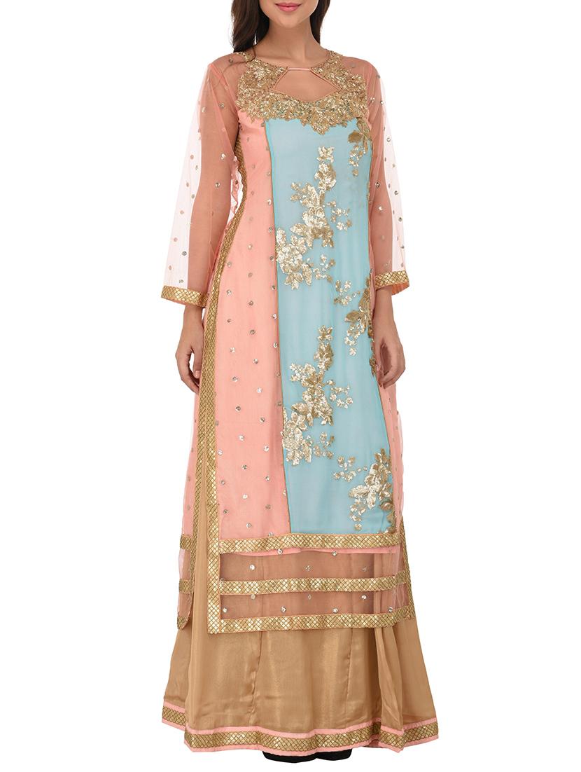 sky blue unstitched skirt suit dress material - 14254073 - Zoom Image - 1