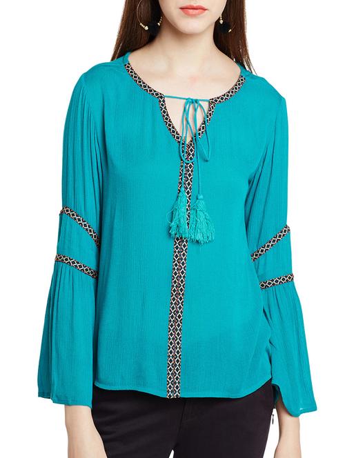blue rayon peasant top - 14255868 - Very Small Image - 1
